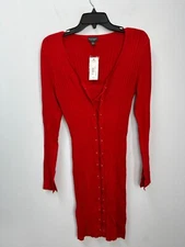 Bold Elements Bright Red Slinky Ribbed Lace-Up Sweater Dress Size Large