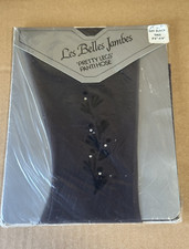Vintage Pantyhose Les Belles Jambes Off Black Embossed Floral - Rhinestones TALL