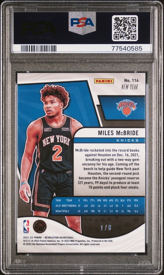 2021 Panini Revolution /8 Miles McBride Rookie Chinese New Years Holo Gold PSA 9 - Image 2 of 2