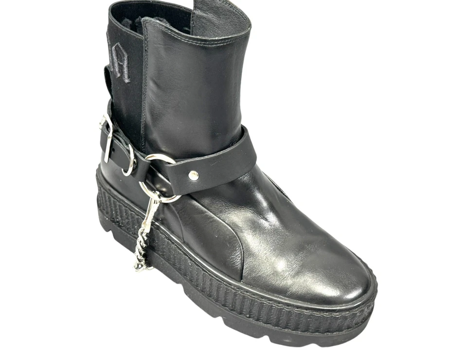 Anillo Correa Cuero Liso Cadena Punk Gótico Vaquero Motociclistas Bota Occidental Foto 2 de 3