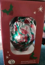 ZORZA POLAND ARTIST MOUTH HAND BLOWN GLASS ORNAMENT TEAR DROP Red Green 6"