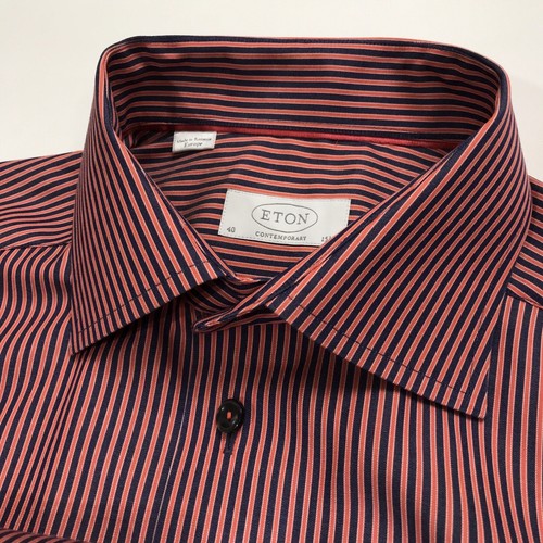 Eton Button Up L/S Herren Hemd Gr. M 40 15 3/4 modern orange rot marineblau gebraucht, in einwandfreiem Zustand