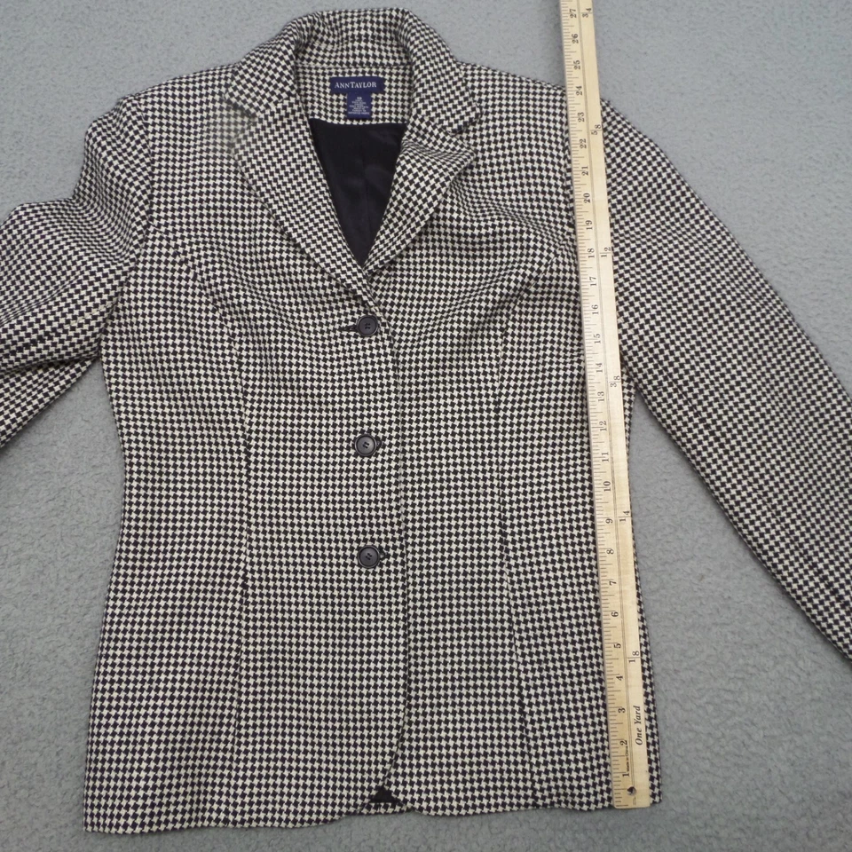 Ann Taylor Wool Blazer Womens 10 Black White Gingham Collegiate Career Office - Image 4 of 4