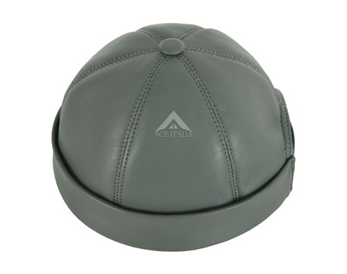 Men's Genuine Leather Skullcap Sailor Cap Hat Beanie Rolled Cuff Brimless Caps - Picture 14 of 22