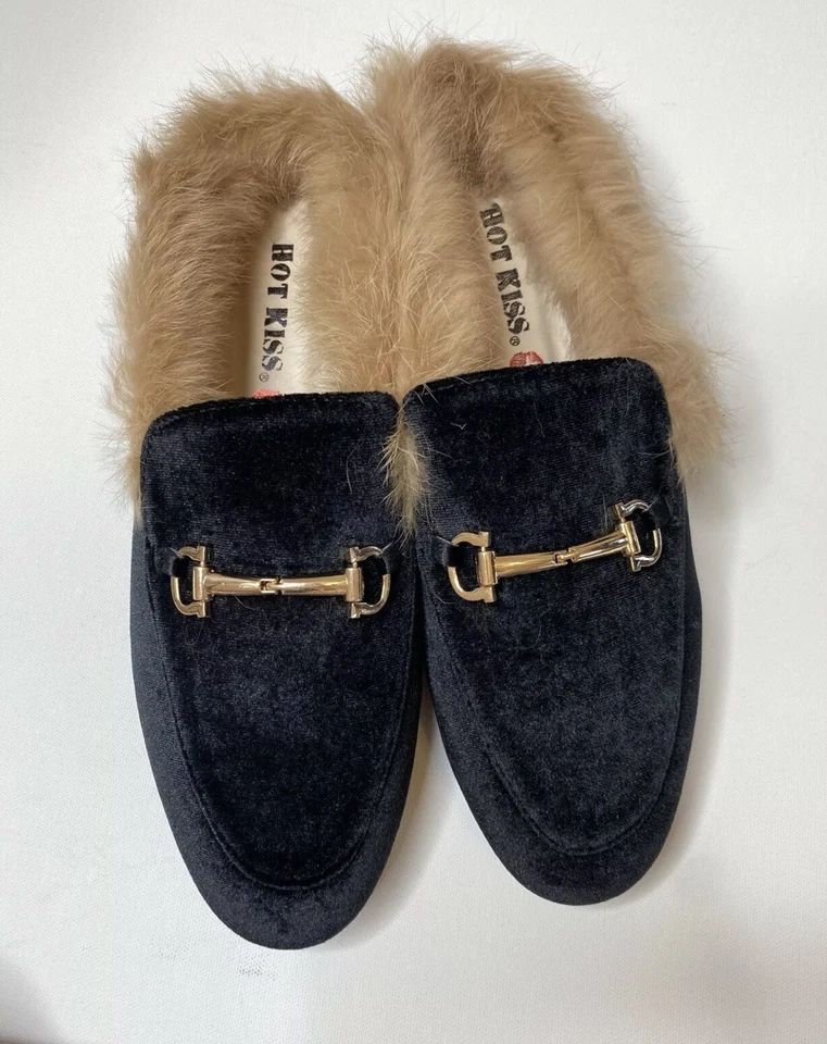 Mocasines planos de piel de terciopelo negro Hot Kiss NUEVOS talla 8,5 Foto 3 de 4