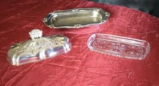Ancien beurrier en argent avec couvercle et verre intérieur 