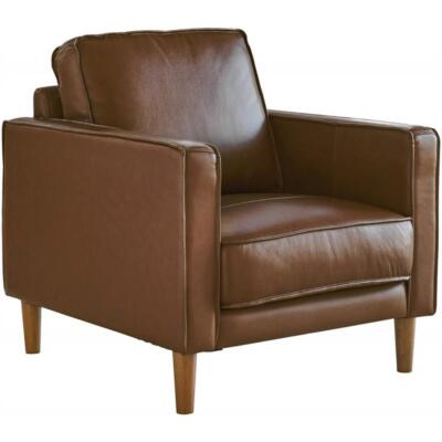 Pemberly Row 32'' Contemporary Top-Grain Leather Armchair in Chestnut