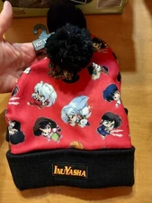 Inuyasha Toss Heads Beanie Red Black Adult Winter Hat Bioworld RARE