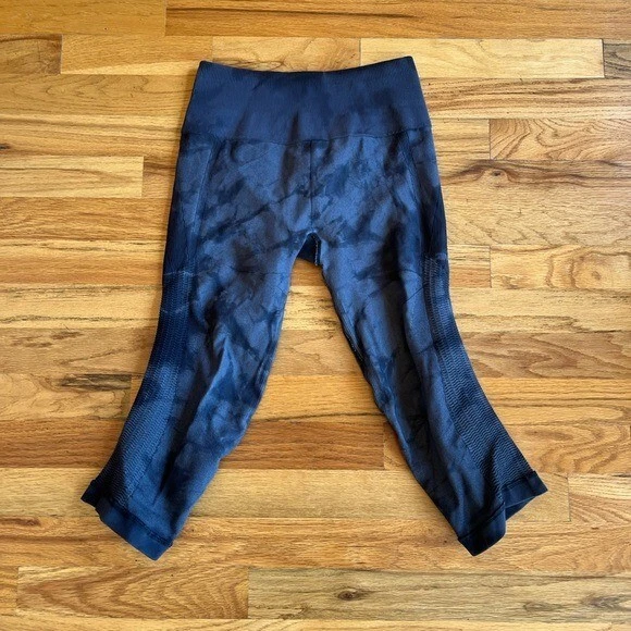LULULEMON Flow Go Crop Seamless Leggings Tie Dye Dark Carbon Black 6