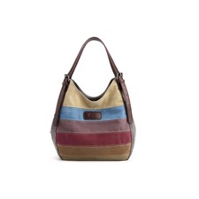 Women Canvas Shoulder Bag Multi-Colour Striped Handbag Large Capacity Top Han...