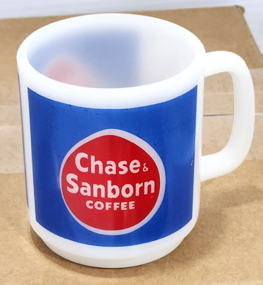 Vintage Advertising White Glass Mug Cup Chase Sanborn Coffee