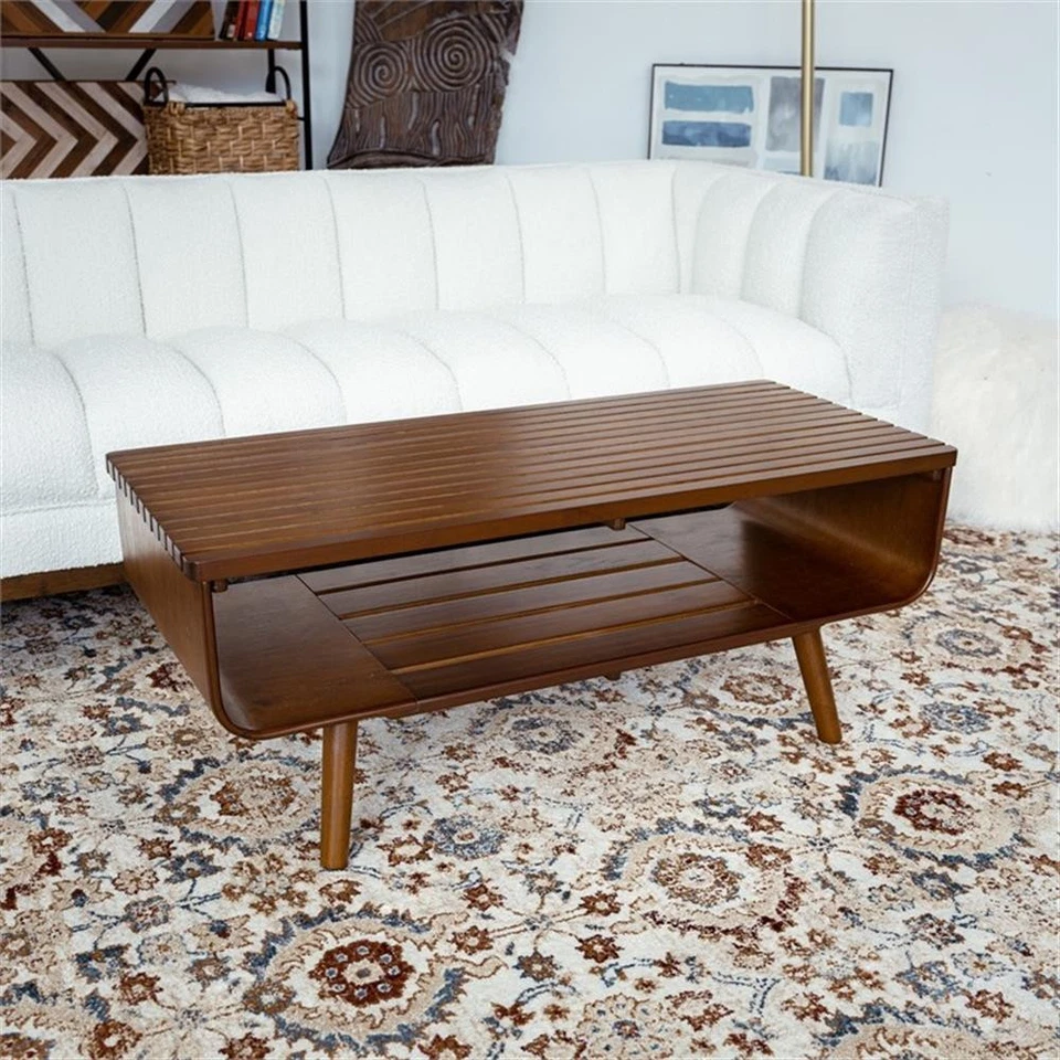 Mesa de centro Connor Mid-Century moderna rectangular de madera maciza en marrón Foto 4 de 4