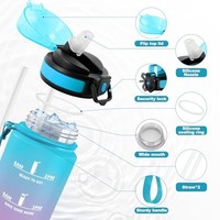 Wasserflasche 1L Japoria Mit Strohhalm Auslaufsicher, Trinkflasche, Bpa-Frei