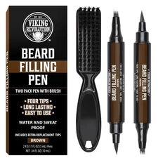 Viking Revolution Beard Pen (2-Pack) – Brown Waterproof Beard Filler for Men, Lo