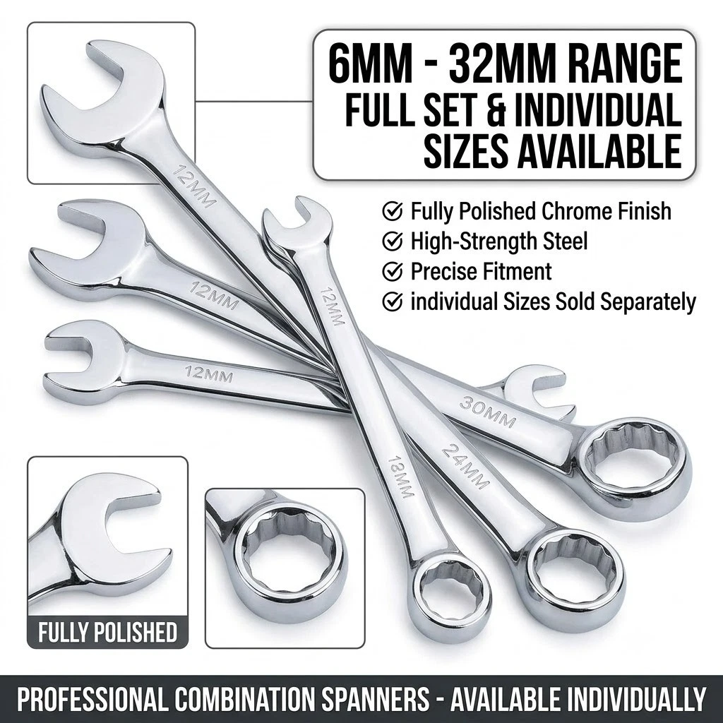 Combination spanner wrench Chrome Vanadium Steel mirror polished finish