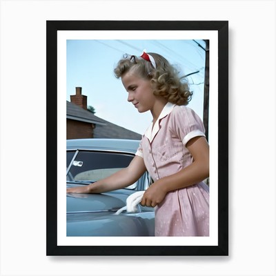50's Style Community Car Wash Reima Framed Wall Art Poster Canvas Print Picture