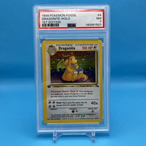 PSA 7 Dragonite First Edition Holo Fossil Set 1999 Pokemon Card 4/62 Vintage