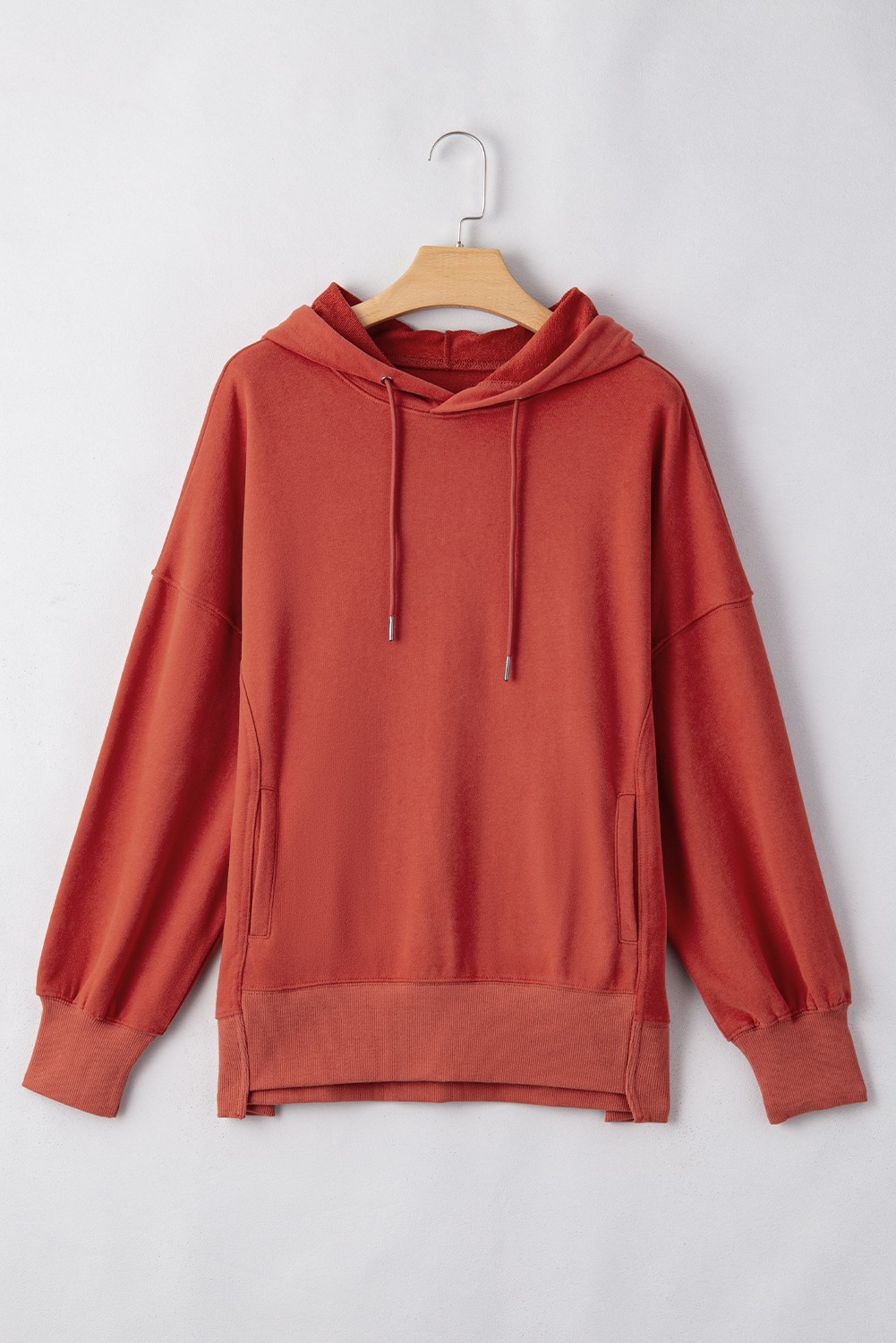 Rust Red Drop Shoulder Hoodie M Baggy Drawstring Pocketed Sweatshirt UK image 6