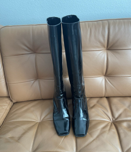 Marni Black Leather Knee High Open Toe Block Heel Zip Boots EU 36 US 6 M
