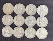 Lot Of 12 Franklin Half Dollars
