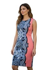 Rafaella Studio Paisley Coral Sleeveless Knee Length/Midi Stretch Dress M