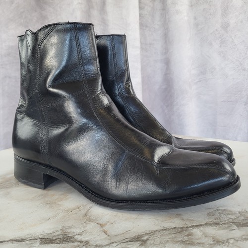 FLORSHEIM Black Smooth Leather Ankle Boots Men's Size 12 D Zip