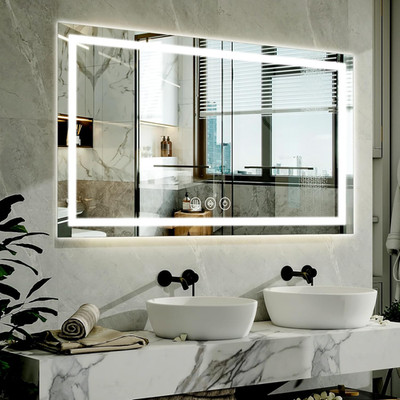 40''X 60'' LED Bathroom Mirror, Dimmable, Anti-Fog, 3 Colors, Backlit & Front Lit