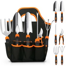 Gardening Tool Set, CHRYZTAL Stainless Steel Heavy 6 Piece Orange Black