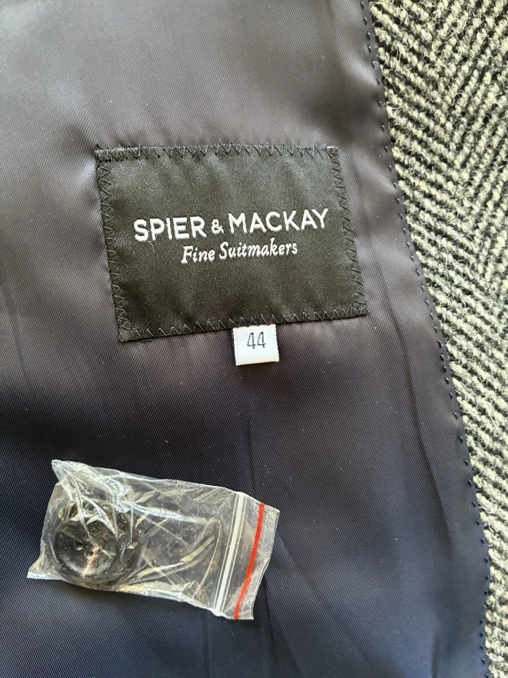 Spier MacKay Men's Wool Overcoat Size US 44 Gray Herringbone Zanieri ~ No Flaws - Image 4 of 4