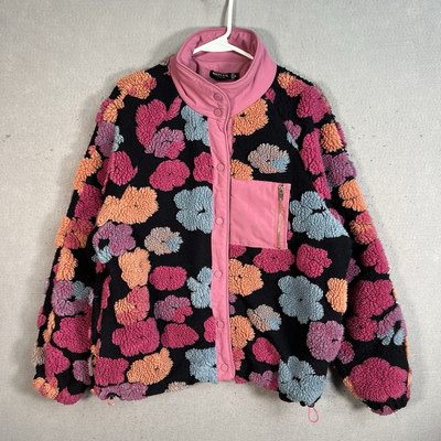 Nasty Gal Floral Print Fleece Bomber Jacket Womens Size Full Zip