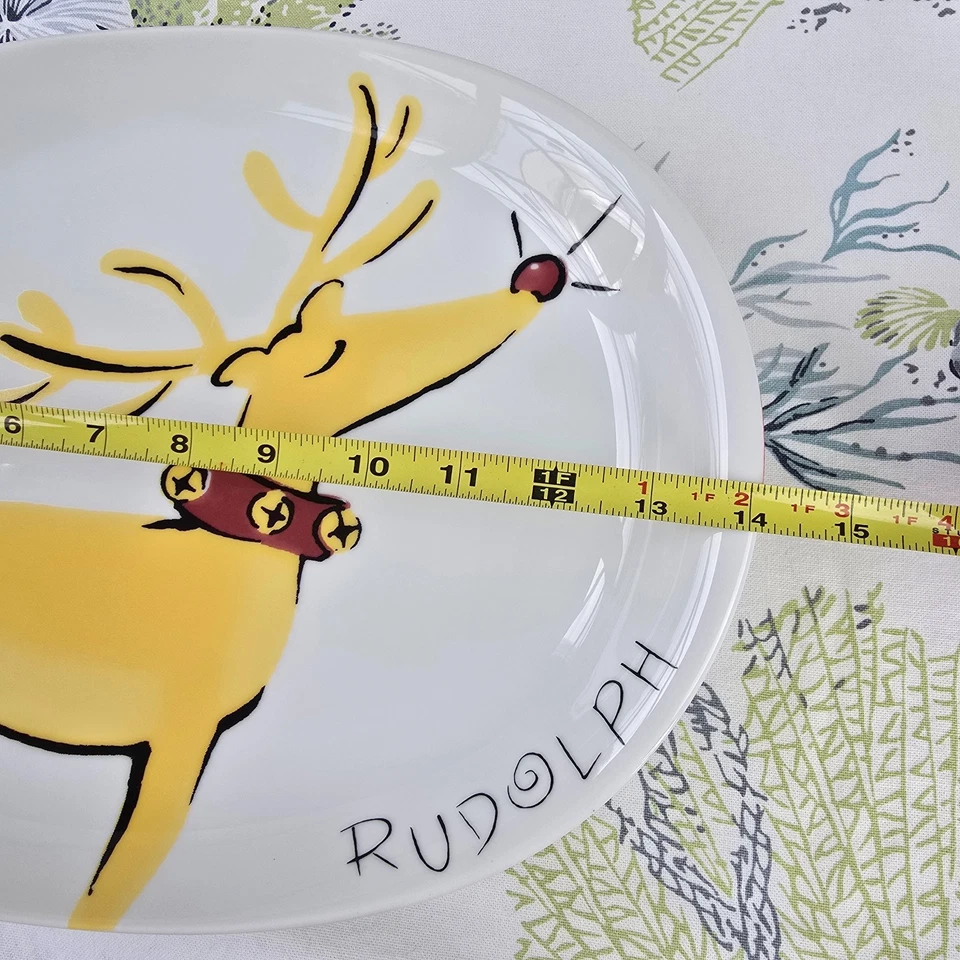 Plato para servir Pottery Barn Reindeer raro Rudolph 14" ovalado Foto 4 de 4