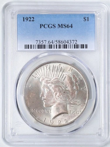 1922 $1 Peace Silver Dollar MS64 PCGS 58604372