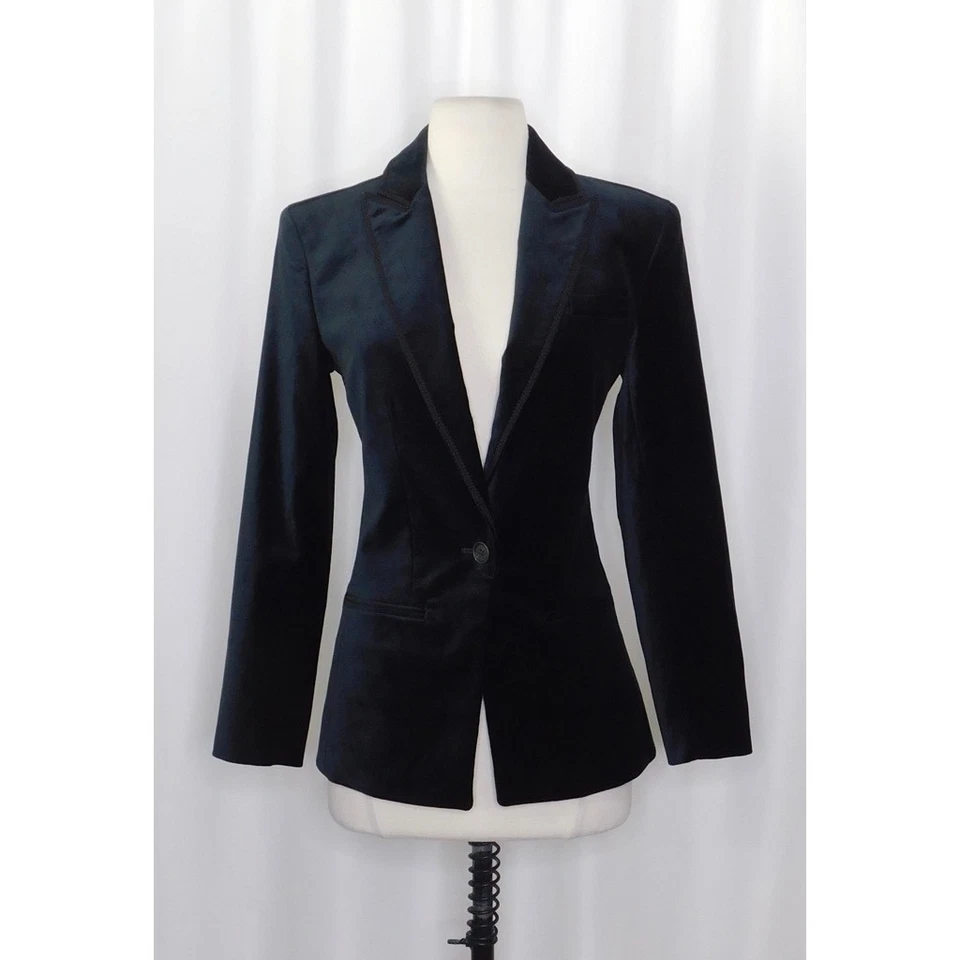 ¡¡NUEVO CON ETIQUETAS!! J. Blazer CREW Alexandra Negro Terciopelo Ribetes Trenzados Preppy Sólido Talla 0 Foto 2 de 4