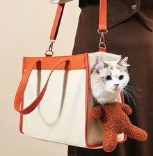 Portable One-Shoulder Cute Dog Purse Leather Carrier Tote for Small Dogs Cats