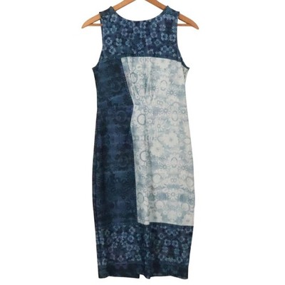 Beige by ECI Patchwork Floral Sheath Dress Womens Size 10 Blue Midi Stretch  Boho | eBay