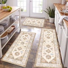HEBE Boho Kitchen Rug Sets 3 Piece with Runner Non Slip Kitchen Rugs and Mats...
