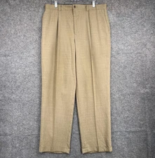 Perry Ellis Pants Mens 36x32 Tan Pleated Front Classic Dress Trousers Poly Rayon