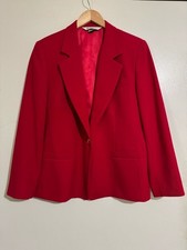 Austin Reed red worsted wool blazer jacket one button closure size 12