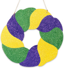 Mardi Gras Glitter Door Sign - 11X12In Green Purple Yellow Glitter Mardi Gras Wo