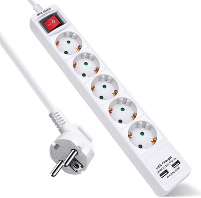 EXTRASTAR 5 Fach Steckdosenleiste Mit 2 USB, Mehrfachsteckdose Mit Schalter Und 