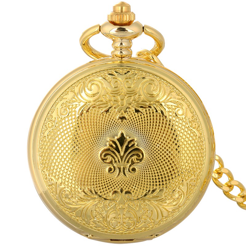 Mens Pocket Watch Mechanical Double Hunter Skeleton Short Chain Christmas Gifts