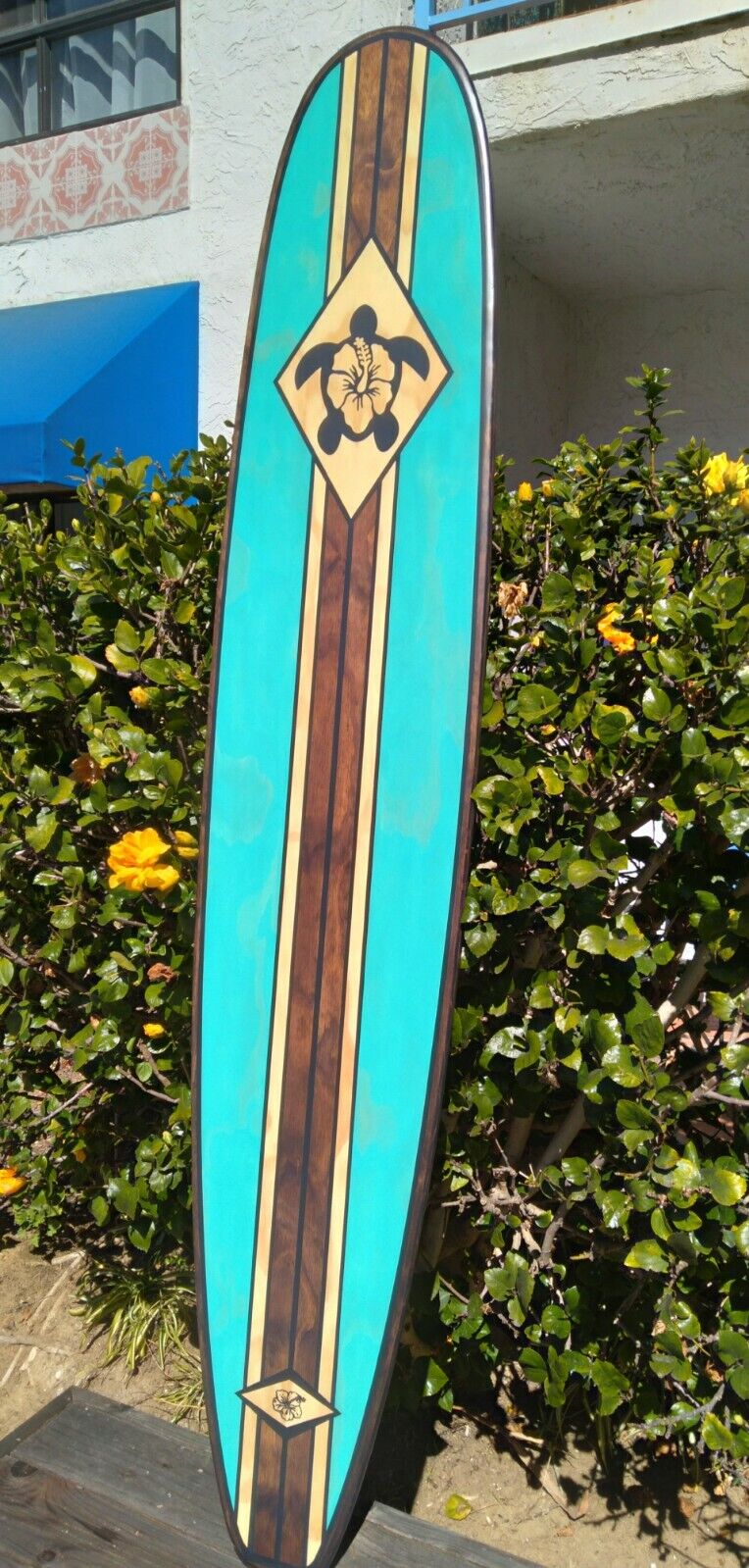 7FT Wood Surfboard !! Wall Art  Decor Surfing Turtle Hibiscus