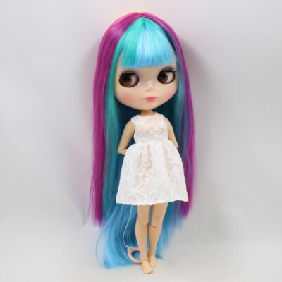 Blythe Doll Straight Rainbow Hair Shiny Face DIY Nude BJD Toys 4 Eye Color Gifts