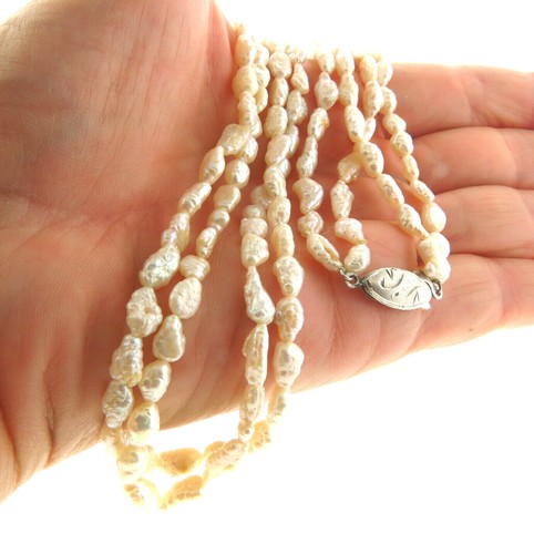 Vintage Fresh Water Biwa Baroque Pearl Necklace 925