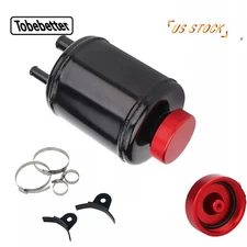Universal Aluminum Alloy Racing Power Steering Fluid Reservoir Tank w/ Clamps US