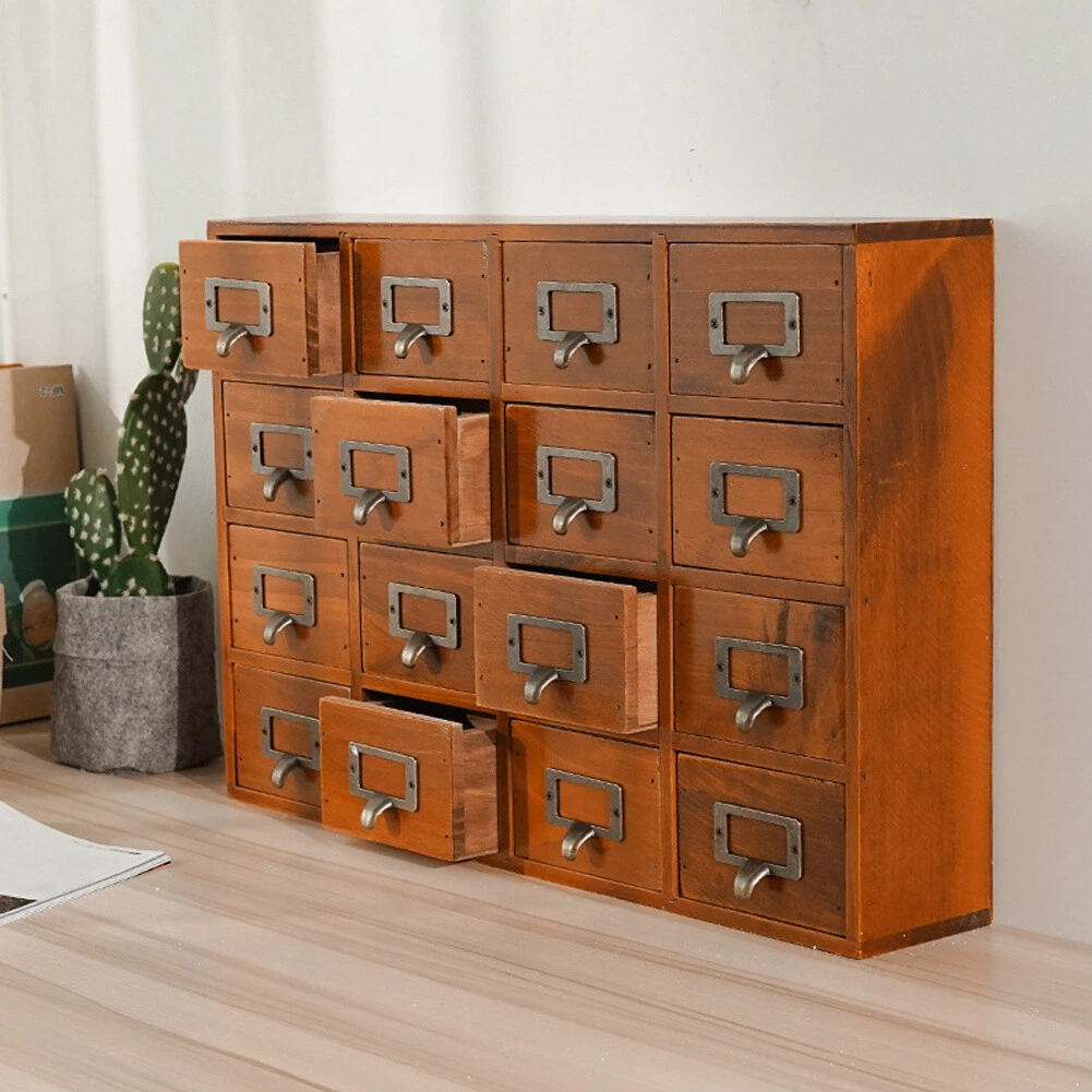 Wooden Trinket Box Chest of 16 Drawers Storage Cabinet Vintage Desktop Organiser