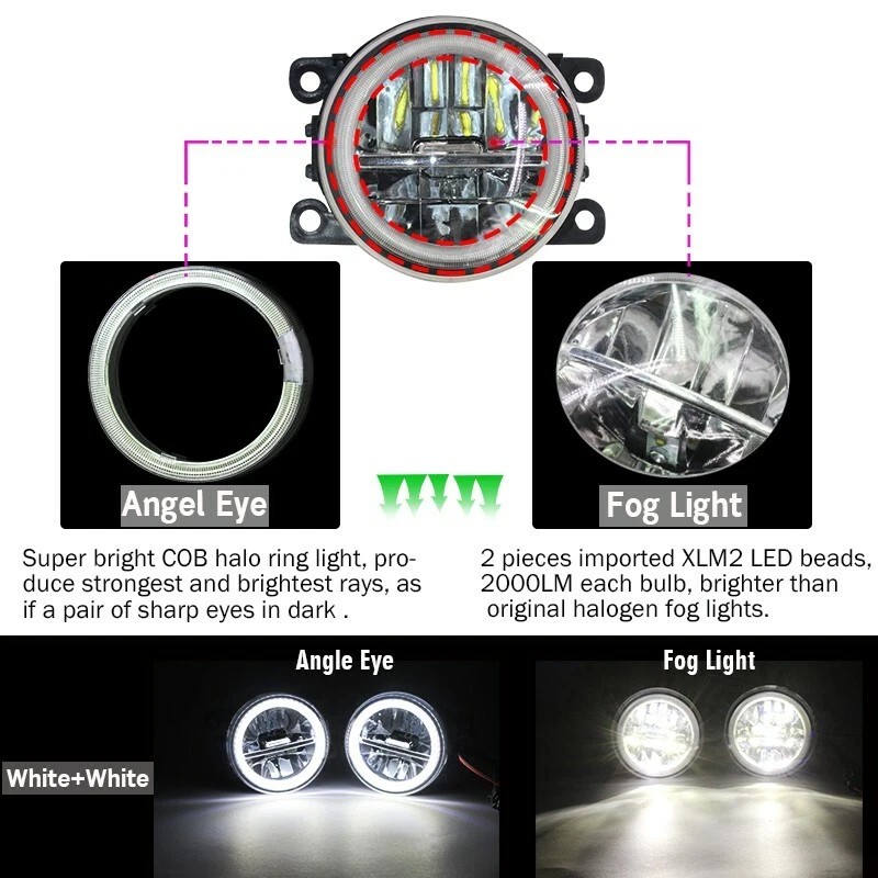 LED Fog Light Kit Angel Eye Rings DRL Daytime Running Lamp Fit For Peugeot 301 - Imagem 2 de 4
