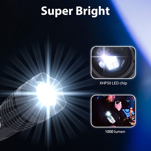 Super-Bright LED Tactical Flashlight XHP50 Zoomable Torch Rechargeable Camping - Picture 6 of 14