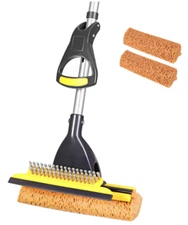 Sponge Mop for Home & Commercial Use, 2 Heads, Telescopic Handle, Easy Wring
