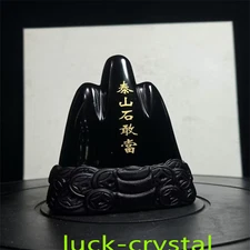 2.42LB Natural Obsidian Quartz Carved Crystal Mount Tai stone Decoration,HE13